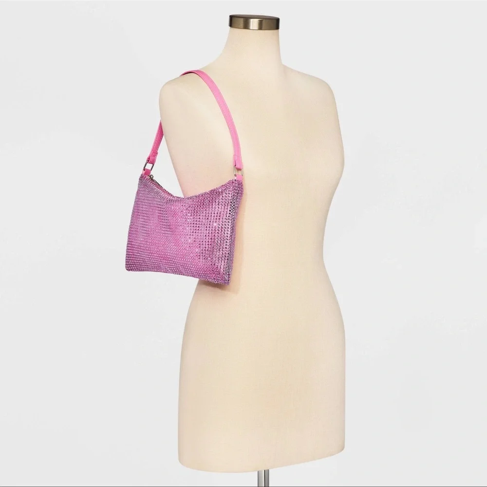 Pink Rhinestone Mesh Bag - Picture 1 of 3